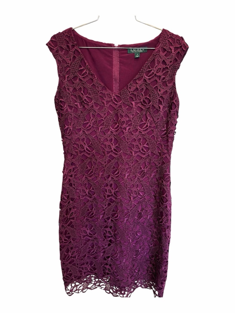Lauren Ralph Lauren Burgundy Lace Sheath Dress Size 6 Cocktail Guest - Picture 5 of 12